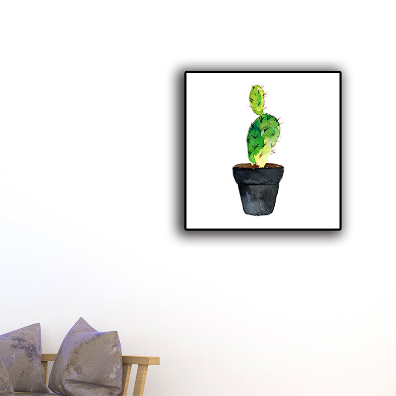 Green Potted Cactus Wall Art Decor Plant Tropical Textured Canvas Print for Home