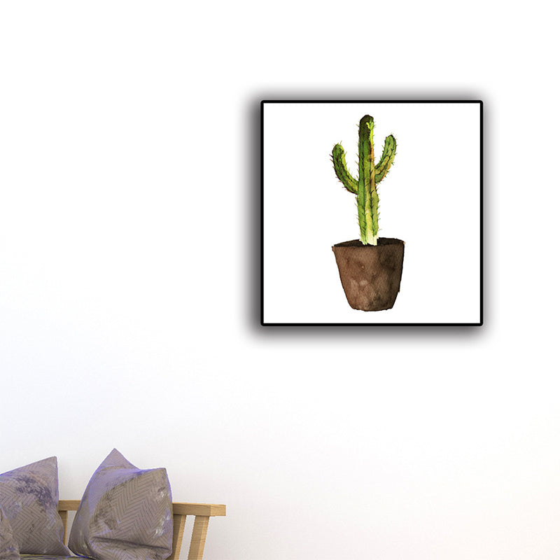 Green Potted Cactus Wall Art Decor Plant Tropical Textured Canvas Print for Home