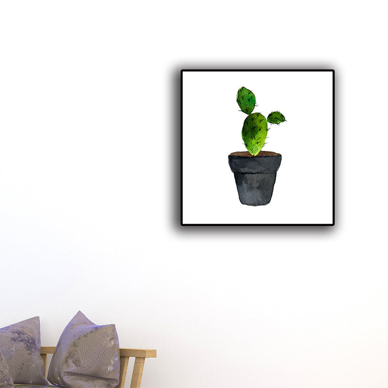 Green Potted Cactus Wall Art Decor Plant Tropical Textured Canvas Print for Home