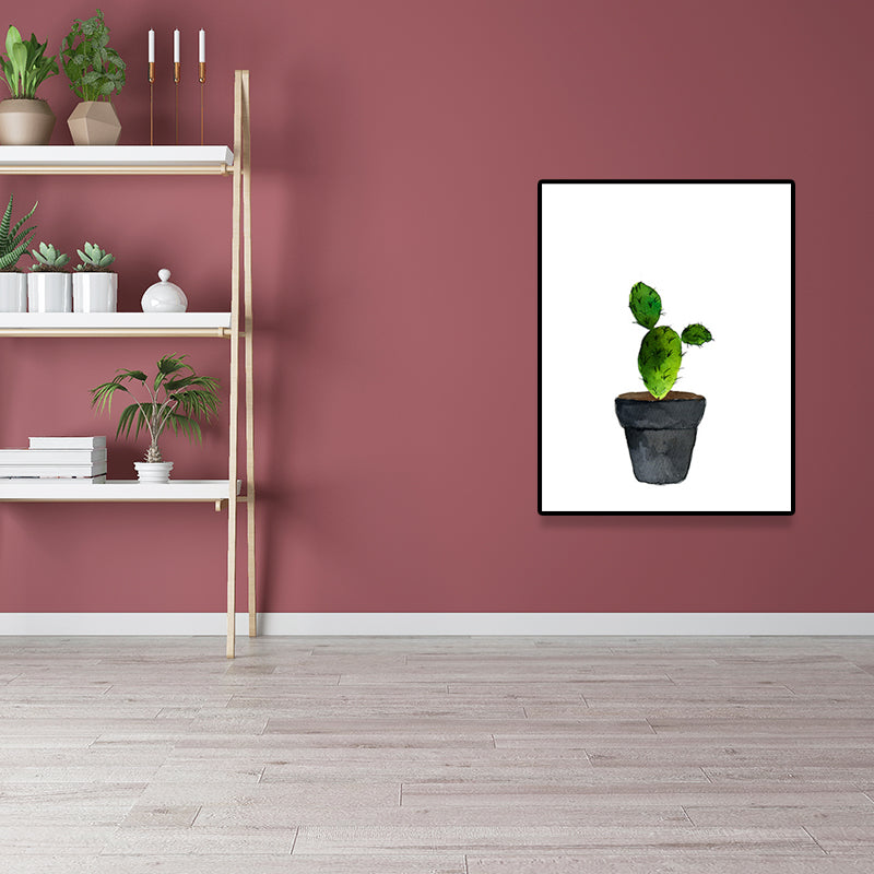 Green Potted Cactus Wall Art Decor Plant Tropical Textured Canvas Print for Home