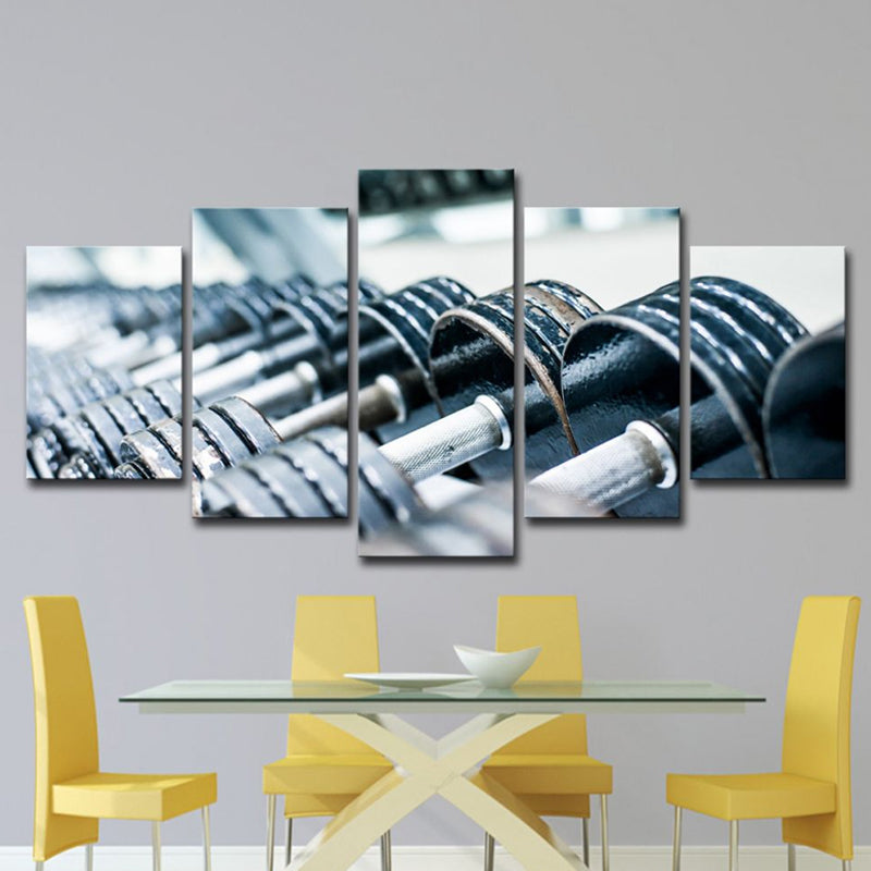 Gym Barbell Print Wall Art Contemporary Canvas Wall Decor in Blue, Multi-Piece