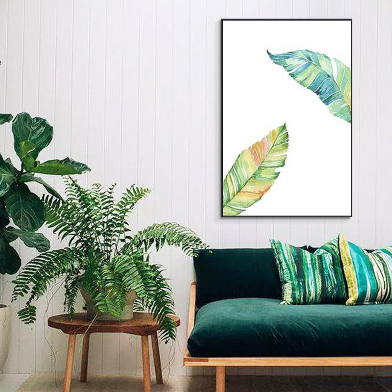 Green Leaves Print Wall Art Decor Textured Surface Countryside Living Room Canvas