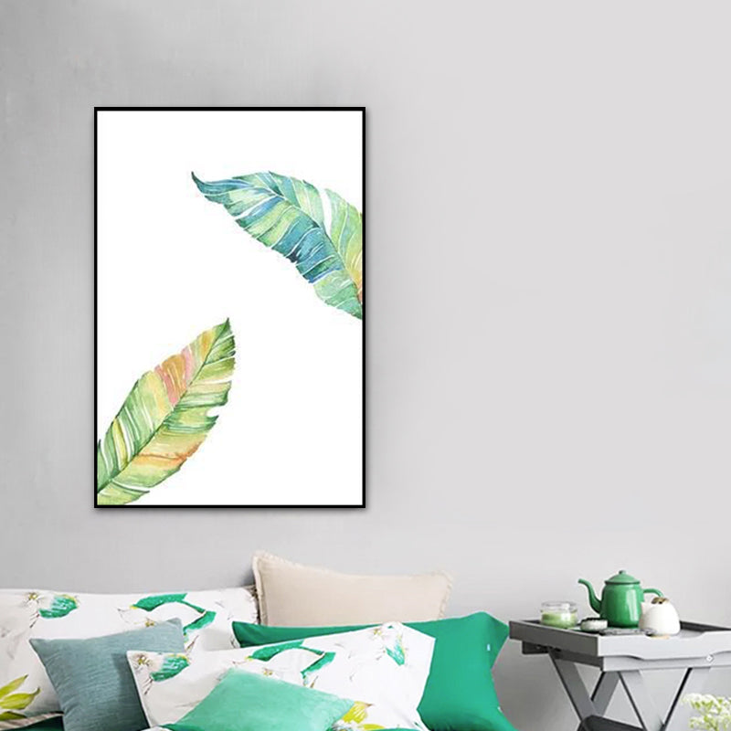 Green Leaves Print Wall Art Decor Textured Surface Countryside Living Room Canvas