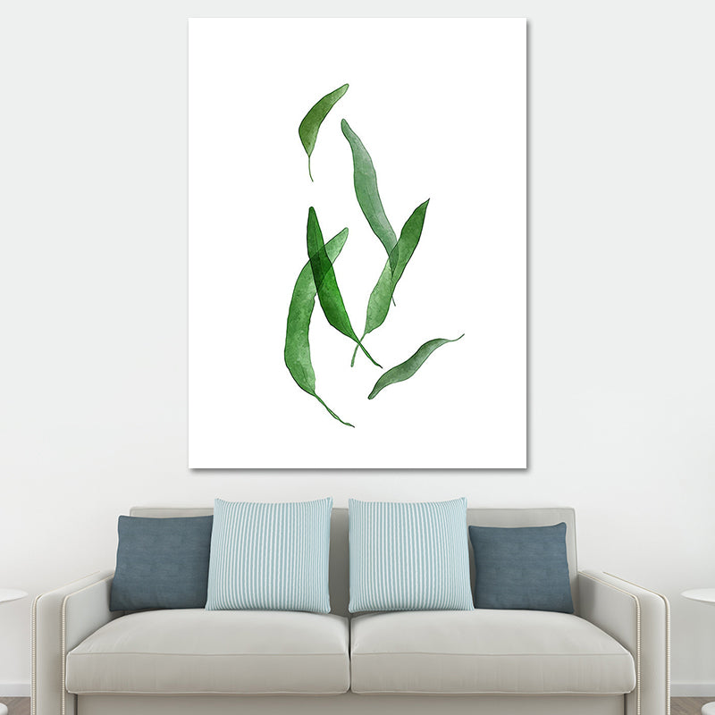 Rural Botanical Leafage Art Print Green Textured Wall Decoration for Sitting Room