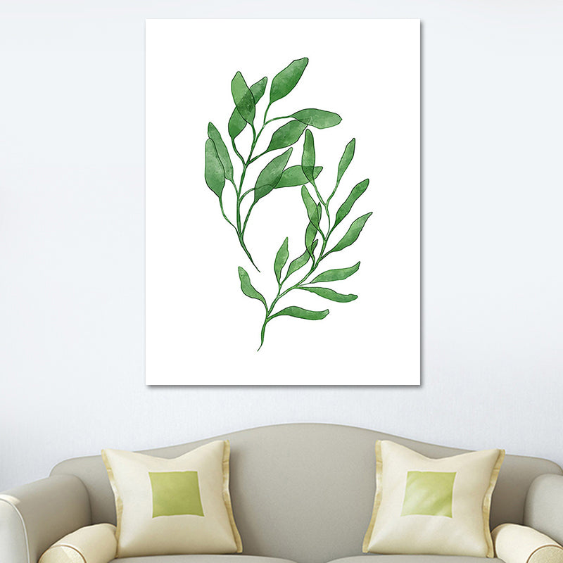 Rural Botanical Leafage Art Print Green Textured Wall Decoration for Sitting Room