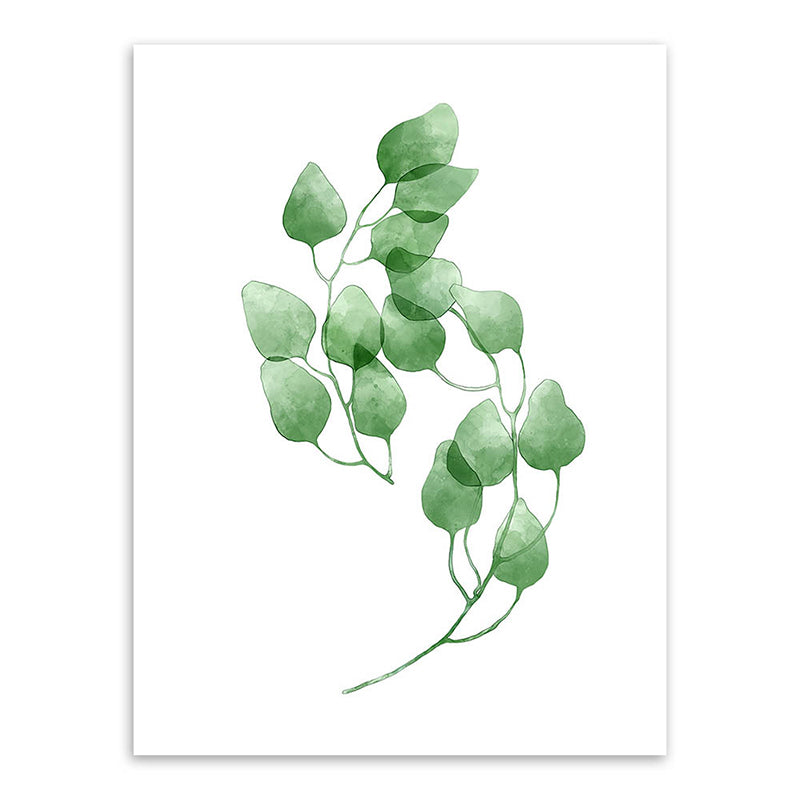 Rural Botanical Leafage Art Print Green Textured Wall Decoration for Sitting Room