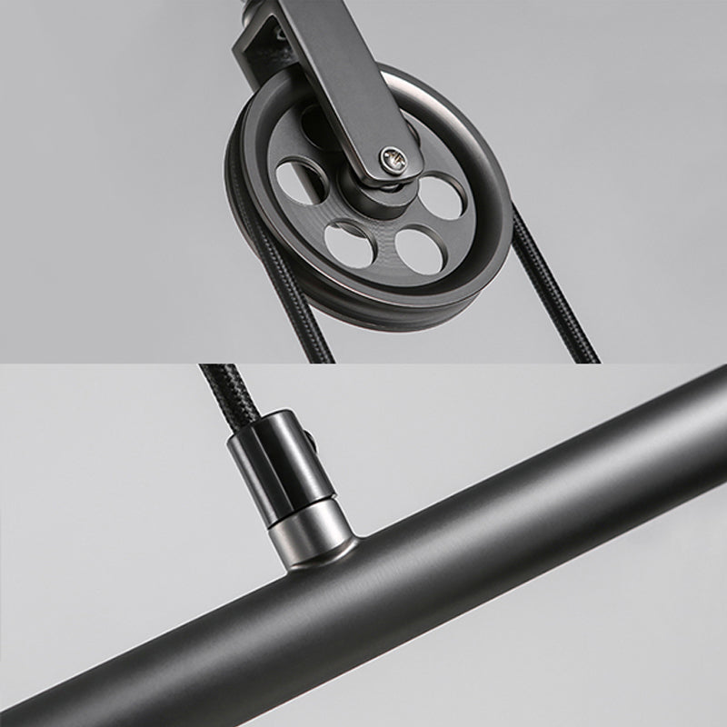 Saucer Foyer Island Lighting Style industriel Metal 3 lumières Black suspension de plafond avec poulie