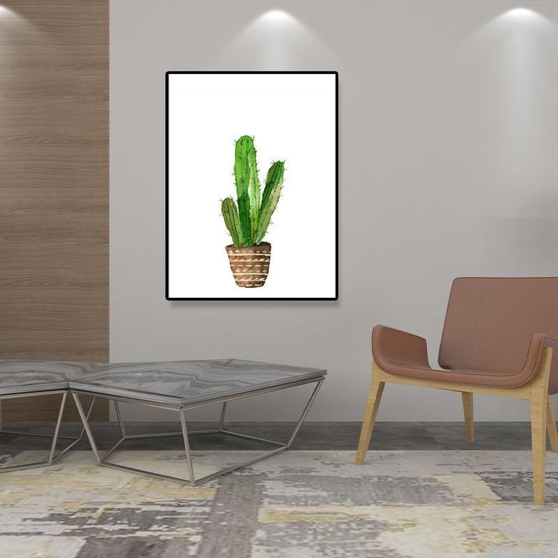 Textured Pot Plant Art Print Canvas Farmhouse Wall Decor for House Interior, Green