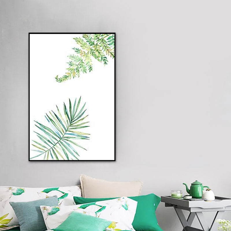 Textured Leaf Painting Wall Decor Rustic Canvas Art Print in Green for Living Room