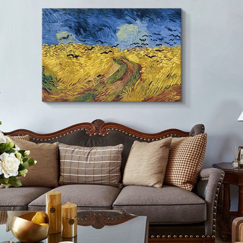 Farmhouse Landscape Art Print Blue and Yellow Van Gogh Wall Decor for Living Room