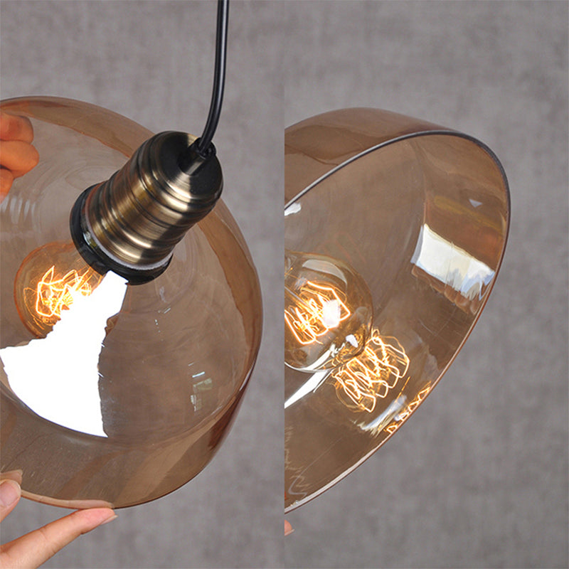 Brass 1 Light Hanging Ceiling Light Retro Vintage Amber Glass Barn Pendants Lighting for Living Room