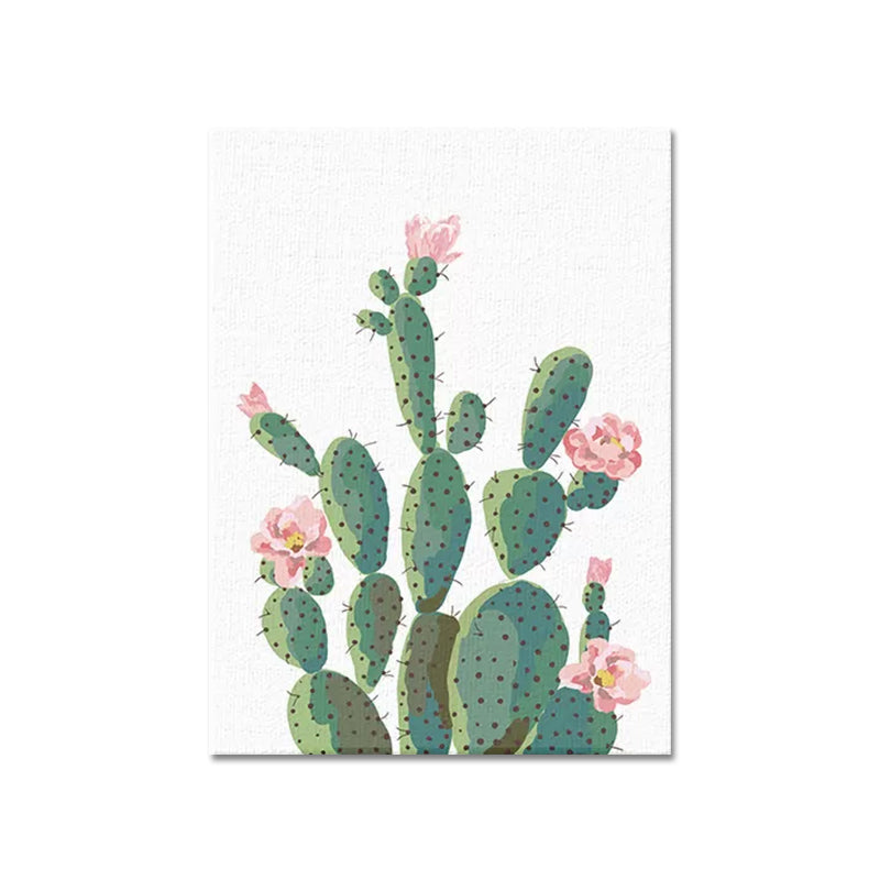 Green Cactus Blossom Canvas Print Botanical Tropical Textured Wall Art for Home