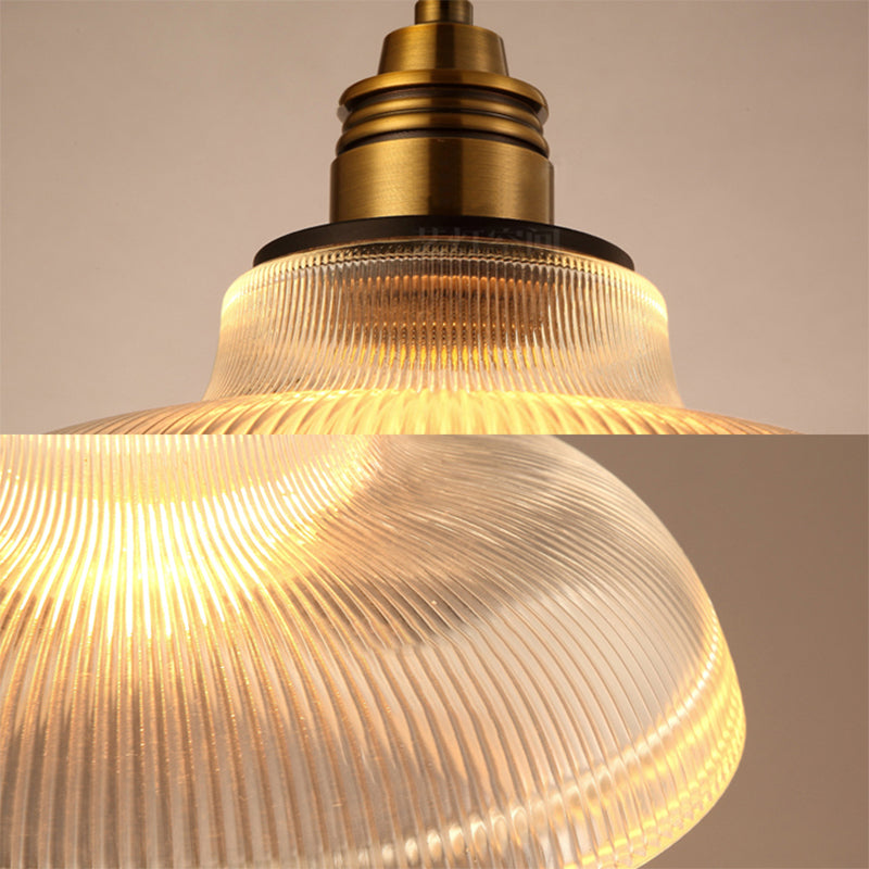 Brass Dome Pendant Ceiling Light Farmhouse Ribbed Glass 1 Light Living Room Hanging Lamp