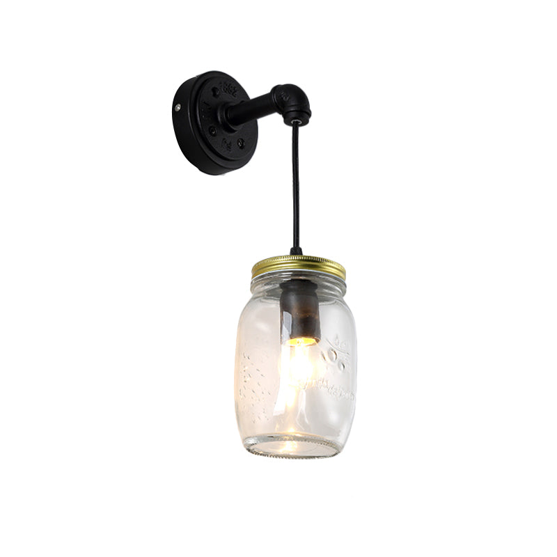 Vidrio transparente Black Wall Spl Lighting Jar Shade de luz industrial de 1 luz para corredor