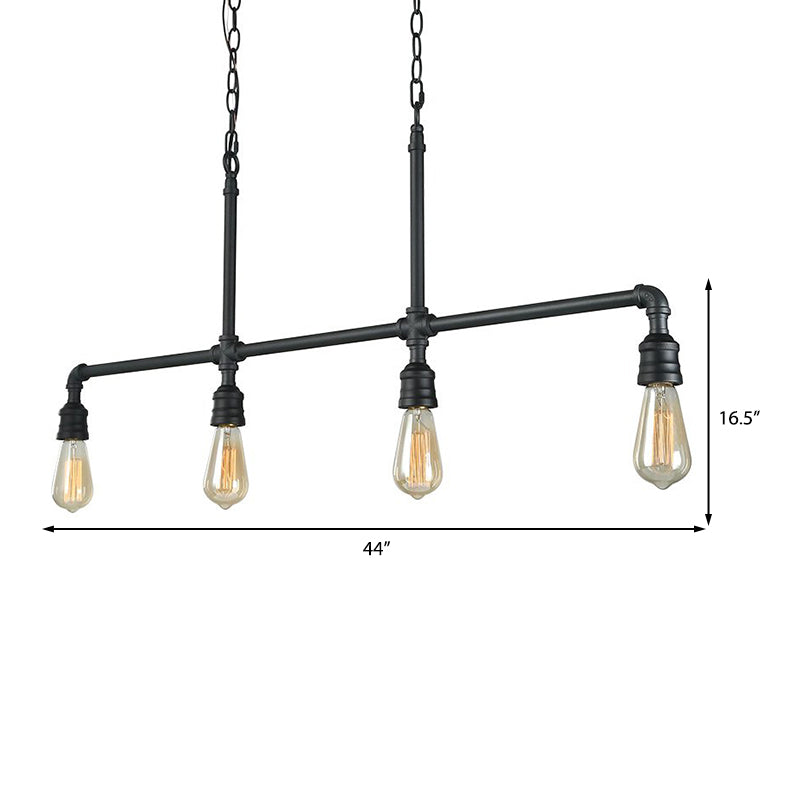 Black 4-Head Island Lighting Rustic Style Metal Linear Piped Hanging Lighting for Living Room