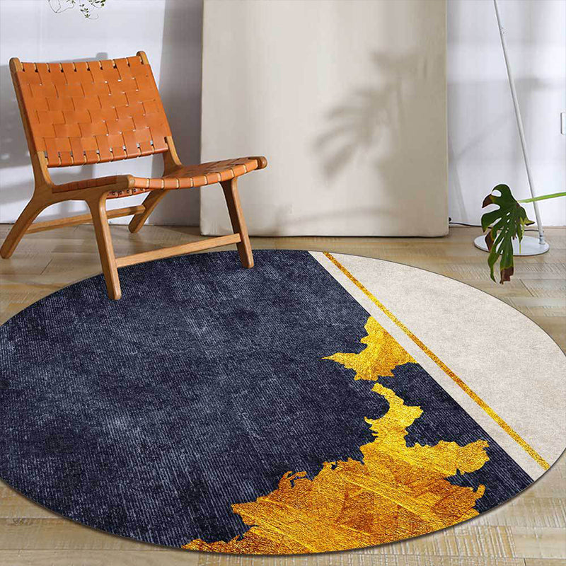 Funky Abstract Rug Navy and Golden Simple Rug Polyester Washable Anti-Slip Backing Area Rug for Living Room