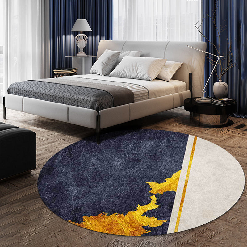 Funky Abstract Rug Navy and Golden Simple Rug Polyester Washable Anti-Slip Backing Area Rug for Living Room