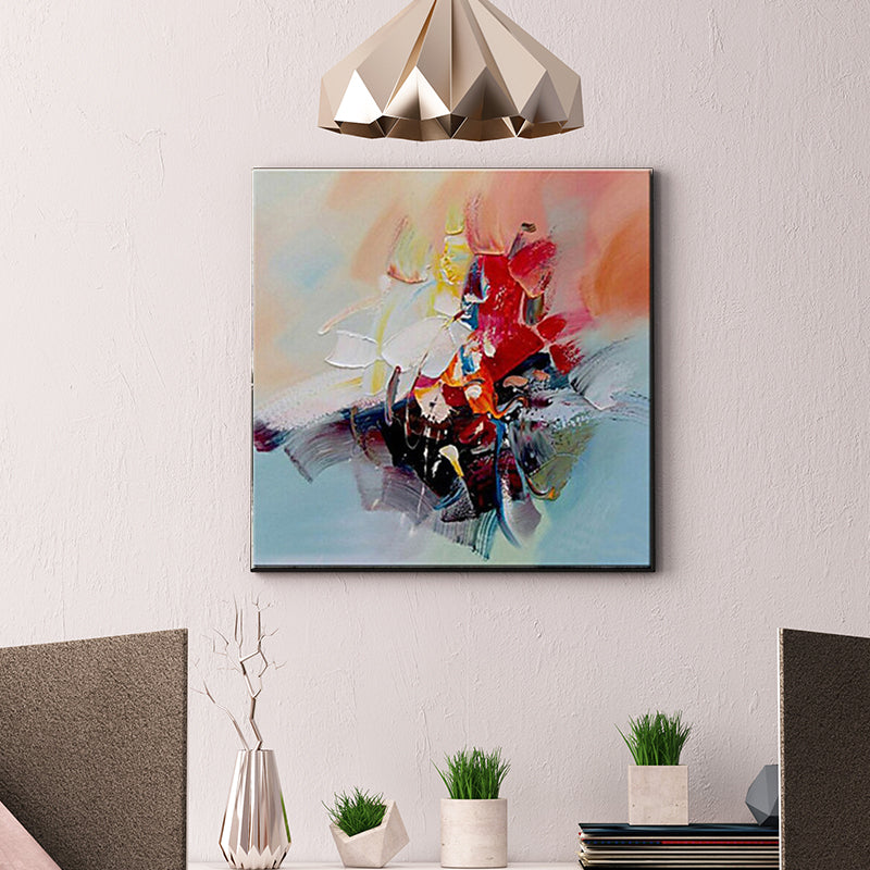 Hand-Worked Abstract Oil Painting in Red Modern Stylish Wall Art for Bedroom