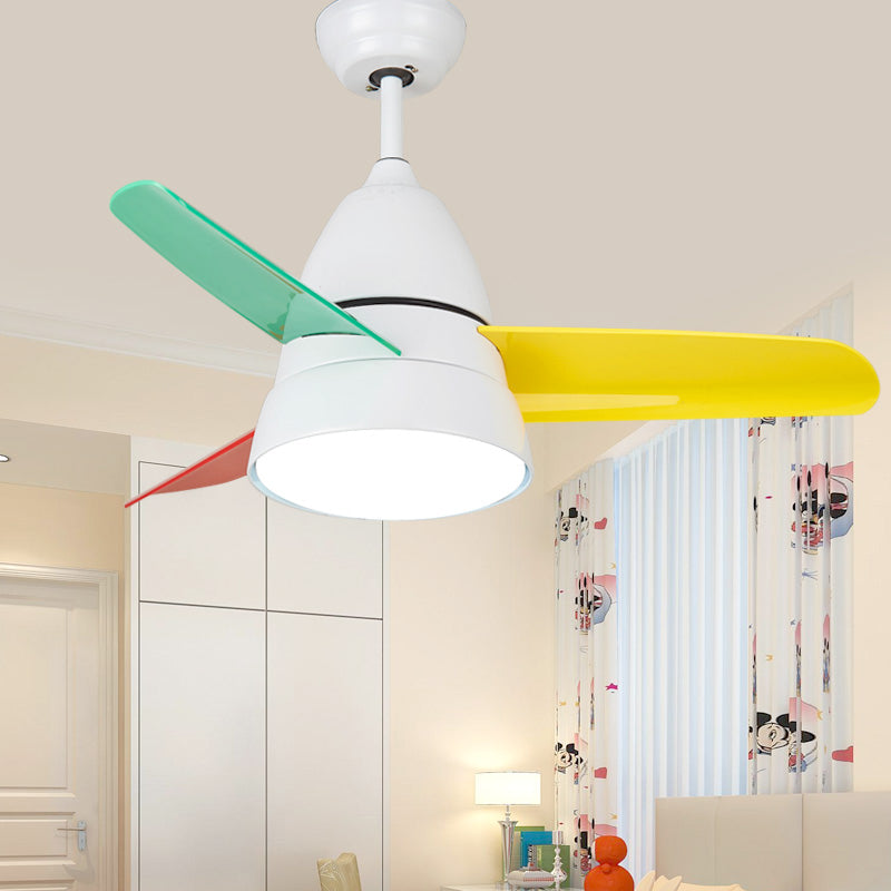 Lampada da ventola appesa alla camera da letto a LED da 36 "Bambini Black/Silver/White Semi Flush Affermazione con tonalità acrilica alone, 3 lame colorate