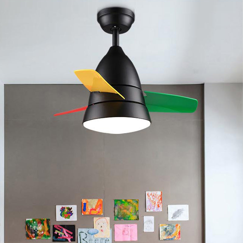 Lampada da ventola appesa alla camera da letto a LED da 36 "Bambini Black/Silver/White Semi Flush Affermazione con tonalità acrilica alone, 3 lame colorate