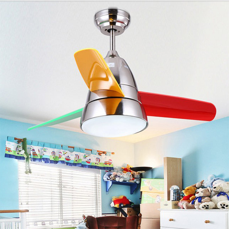 Lampada da ventola appesa alla camera da letto a LED da 36 "Bambini Black/Silver/White Semi Flush Affermazione con tonalità acrilica alone, 3 lame colorate