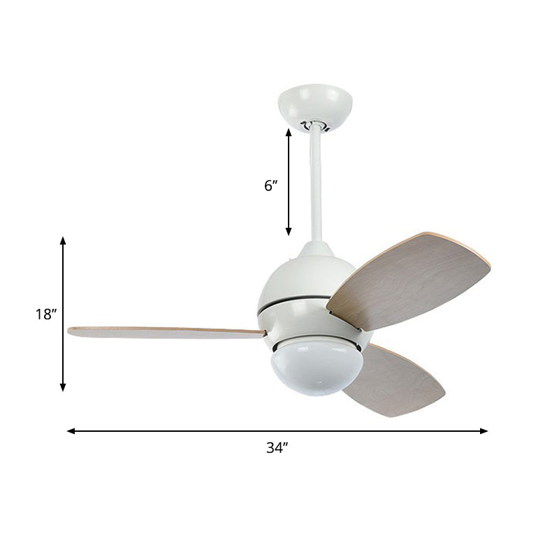 Acrylic Dome Flan Lamp Modern LED Black/Grey/White Semi Flush Mount Ceiling Fixture with 3 Wood Blades, 36" Long