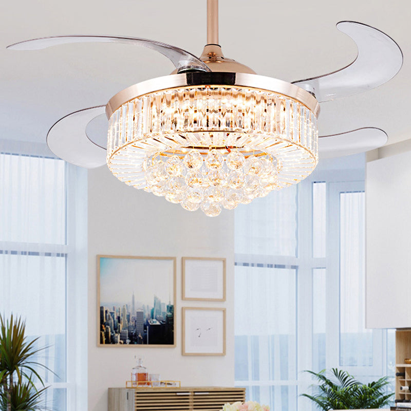 15 "/18" breite zylindrische Deckenventilator Leuchten Leuchttie Moderne LED GOLD GOLD NACH UNTER DECELITION LELLEL MIT DENOTE CONTROLLE/Wandsteuerung/Fernbedienung und Wandsteuerung