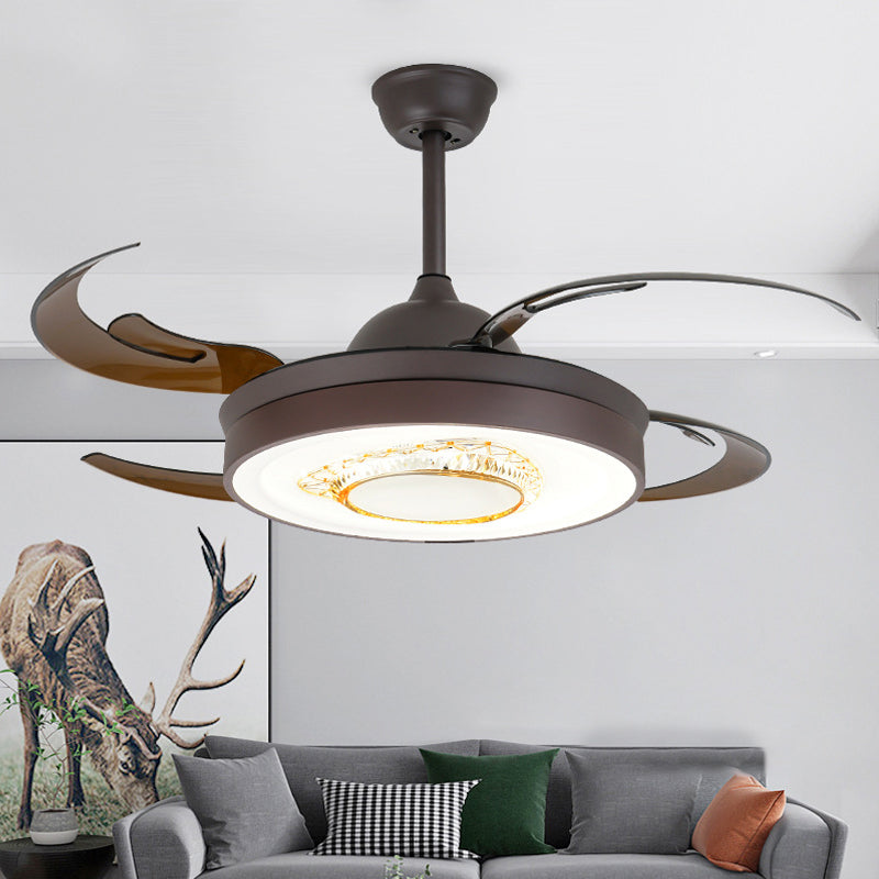 Omkeerbare gewei Blade LED -plafondventilator Noordse stijl Zwarte metalen metallic Downrod Semi Flush Mount Lamp met kristalelement