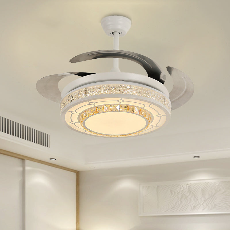 Moderne stijl ronde plafondventilator licht gesneden helder kristal witte led semi -mount lamp met/zonder bluetooth