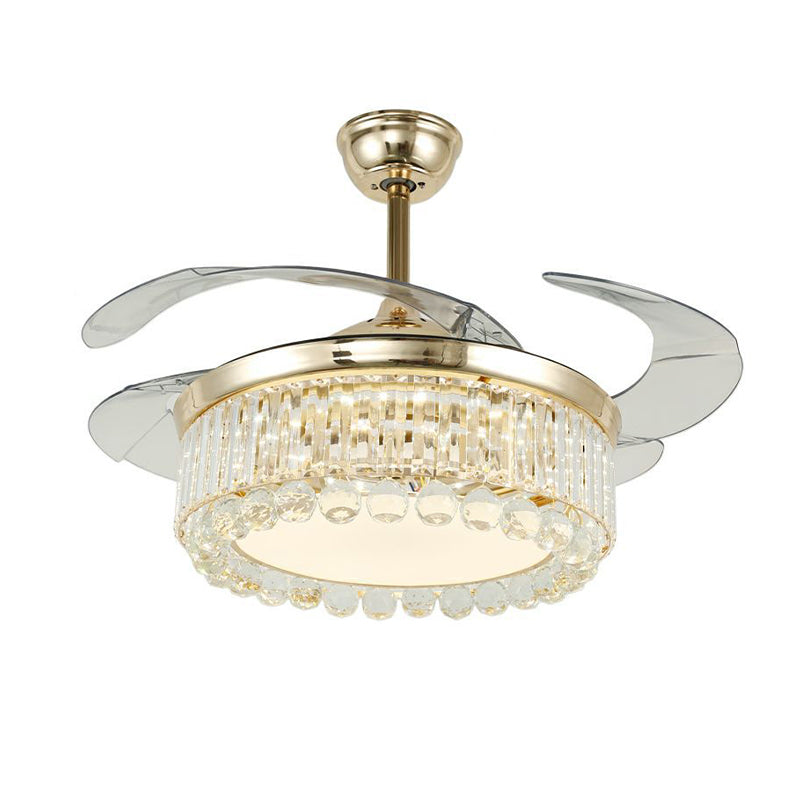 Lampada a ventola semi-monte a sfera di cristallo a 4 pale Light LED Finitura downrod a soffitto downrod