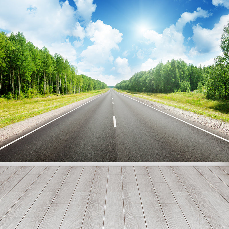 Highway Scene Mural Wallpaper Modern Non-Woven Cloth Wall Covering in Soft Color
