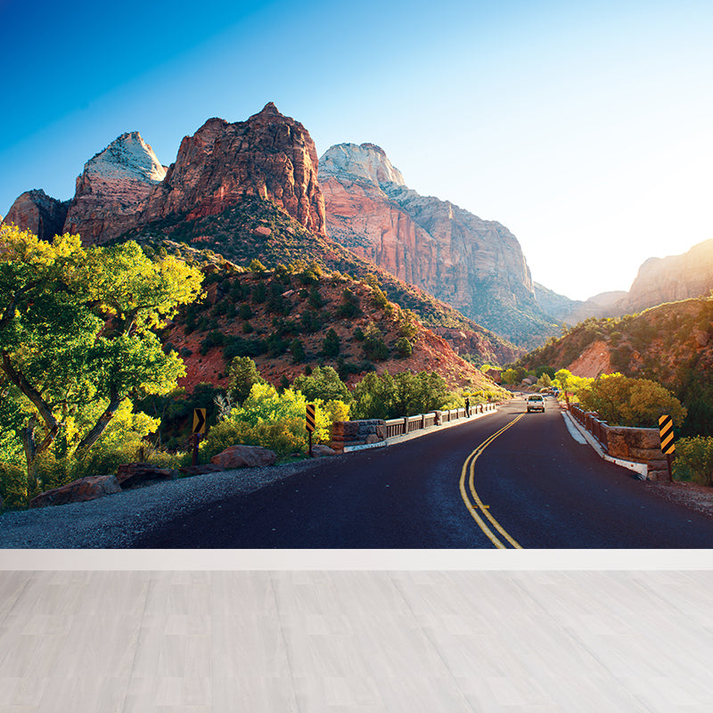 Road and Botanical Wall Mural Modern Decorative Living Room Wall Covering, Personalise