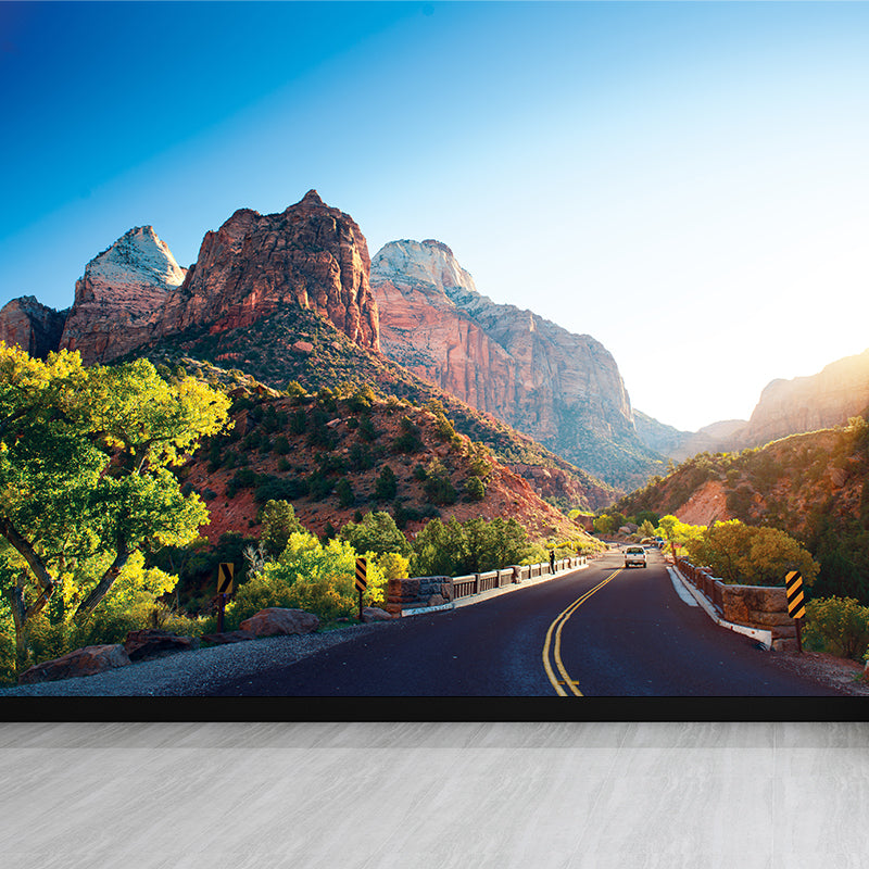 Road and Botanical Wall Mural Modern Decorative Living Room Wall Covering, Personalise