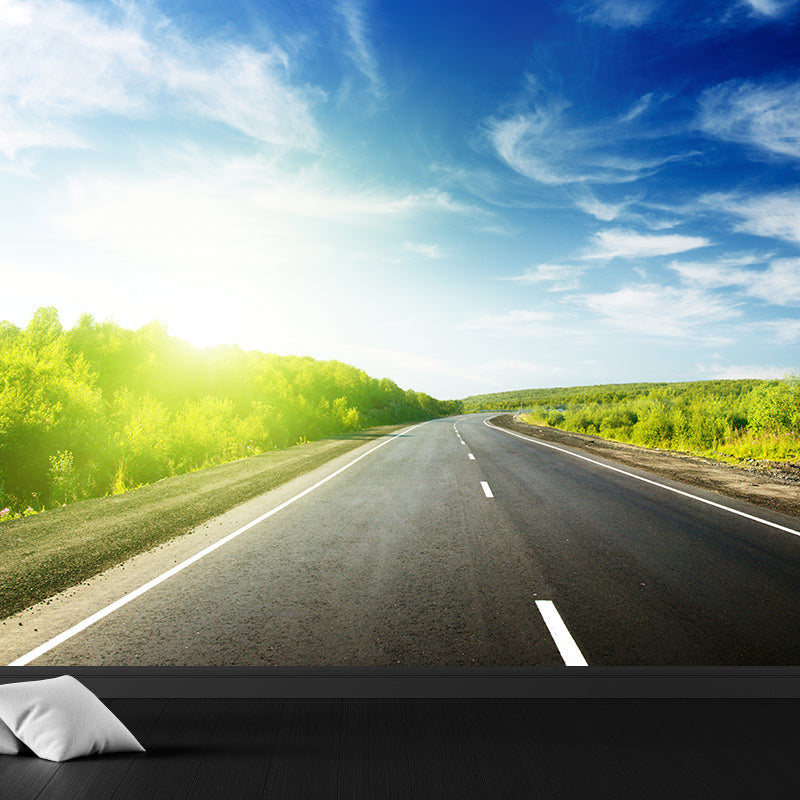 Road and Botanical Wall Mural Modern Decorative Living Room Wall Covering, Personalise