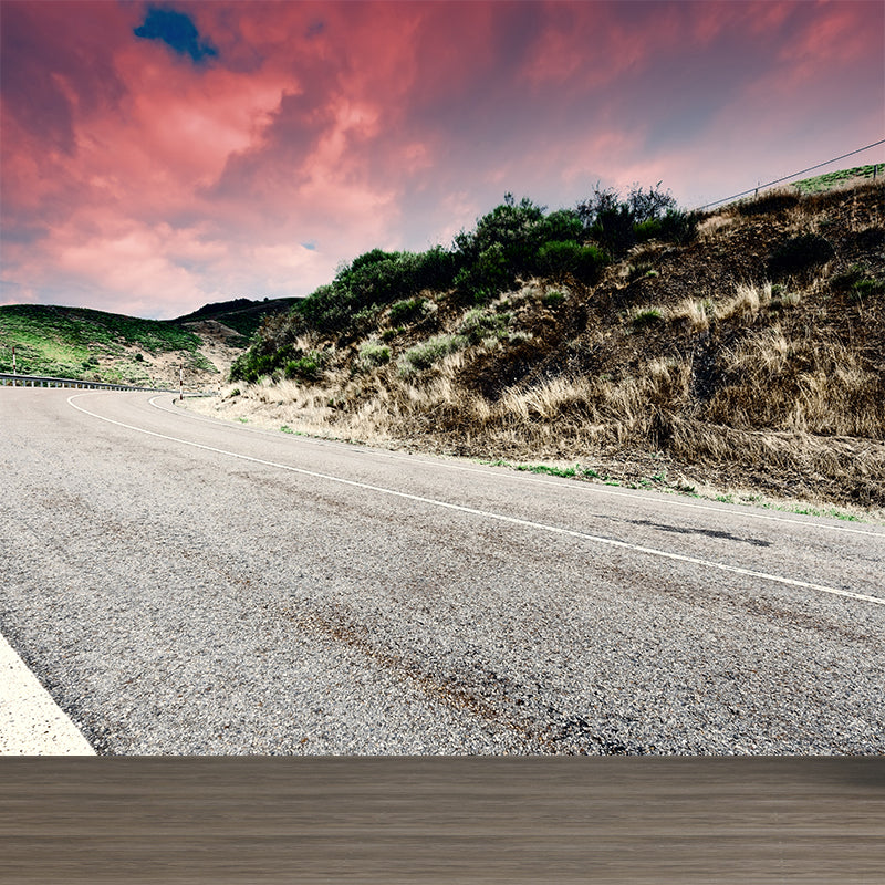 Straight Road Mural Wallpaper Pastel Color Contemporary Wall Covering for Living Room