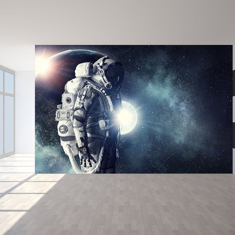 Giant Futuristic Mural Decal in Blue Astronaut Scenery Wall Decor, Custom Printed