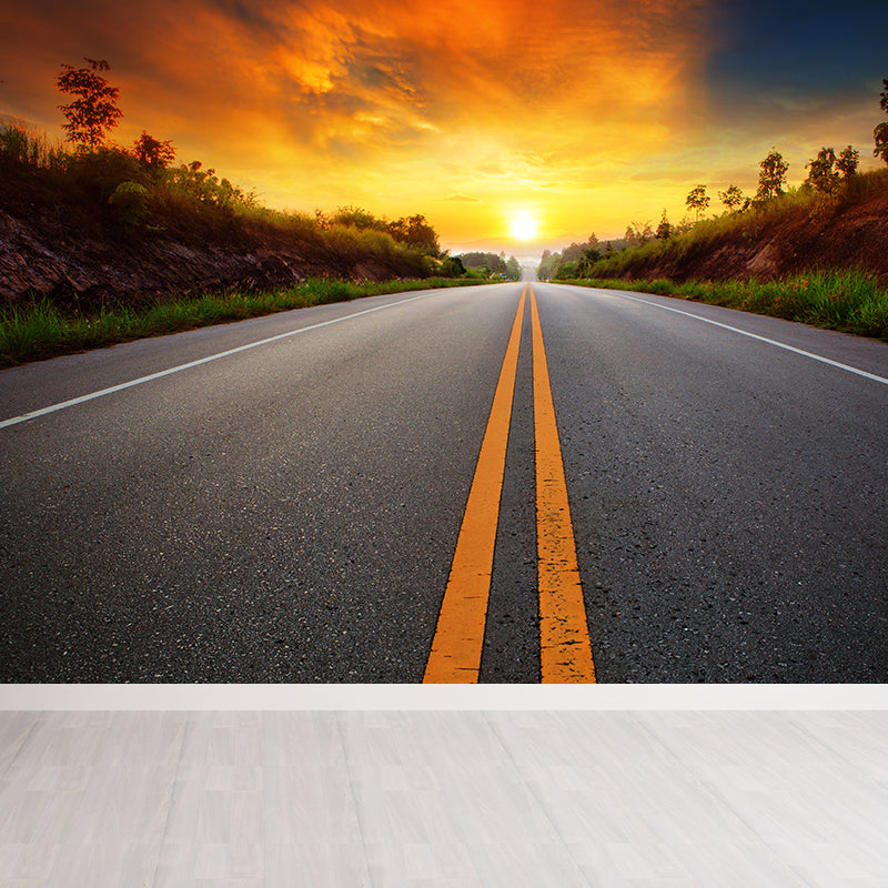 Modern Express Way Mural Non-Woven Stain Resistant Light Color Wall Art for Living Room