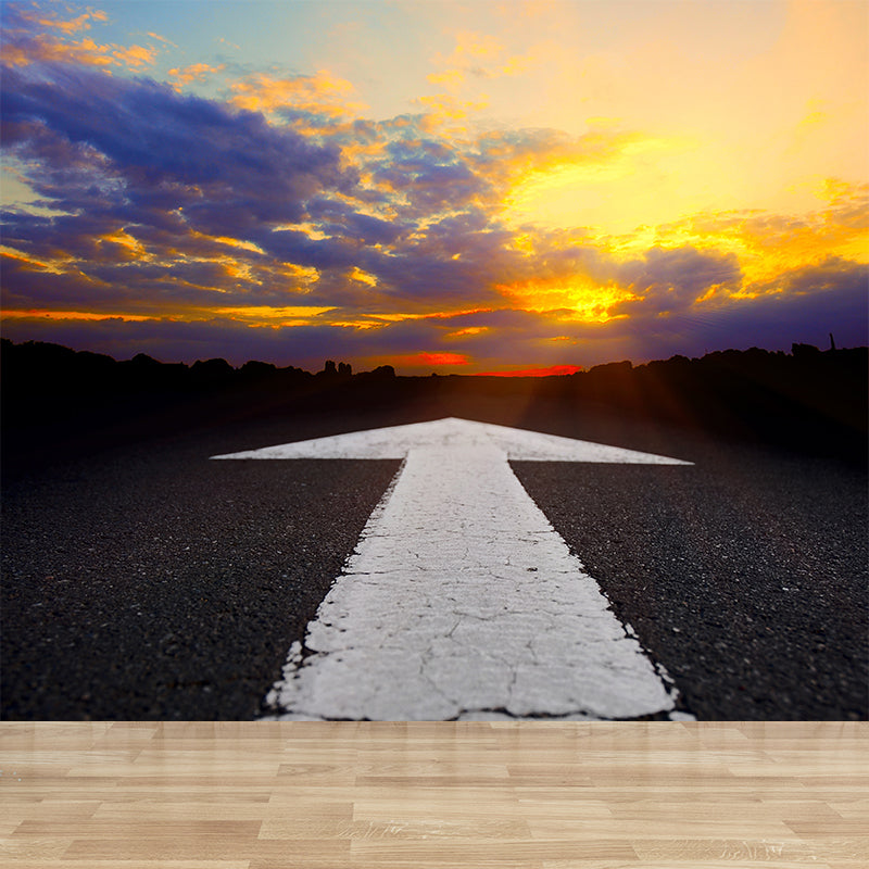 Modern Express Way Mural Non-Woven Stain Resistant Light Color Wall Art for Living Room