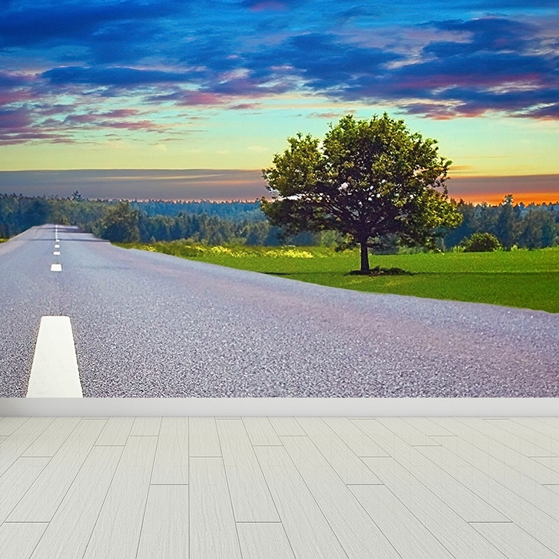 Soft Color Highway Mural Decal Moisture Resistant Contemporary Bathroom Wall Covering