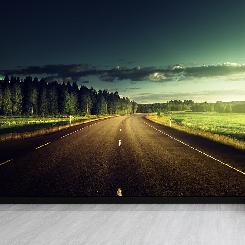 Soft Color Highway Mural Decal Moisture Resistant Contemporary Bathroom Wall Covering