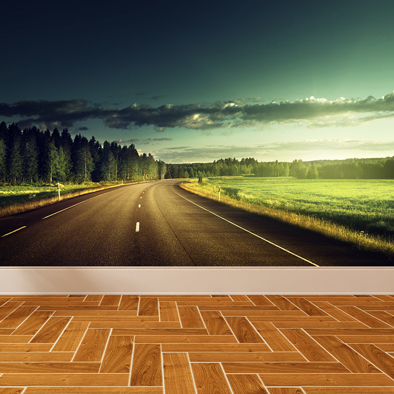 Soft Color Highway Mural Decal Moisture Resistant Contemporary Bathroom Wall Covering