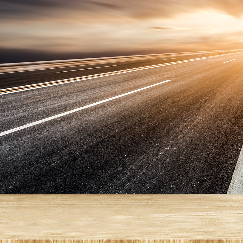 Photograph Style Morning Road Mural Giant Wall Covering for Dining Room, Made to Measure