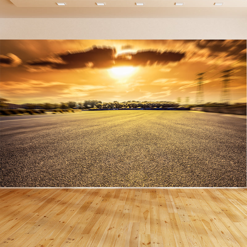 Photograph Style Morning Road Mural Giant Wall Covering for Dining Room, Made to Measure