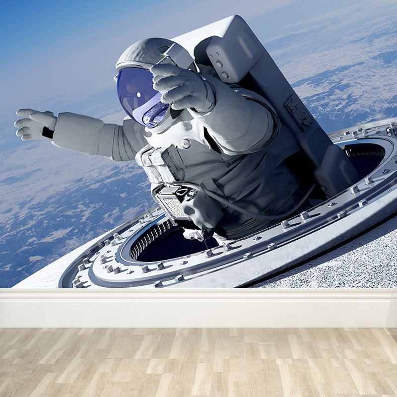 Full Size Photography Futuristic Mural Wallpaper with Outer Space Scenery in Blue