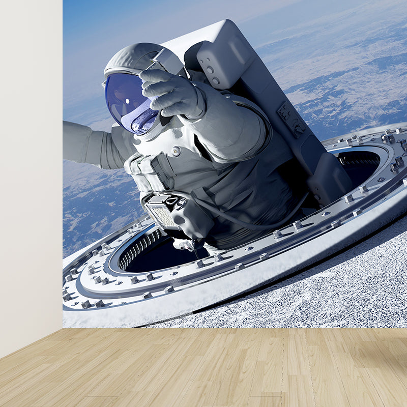 Full Size Photography Futuristic Mural Wallpaper with Outer Space Scenery in Blue