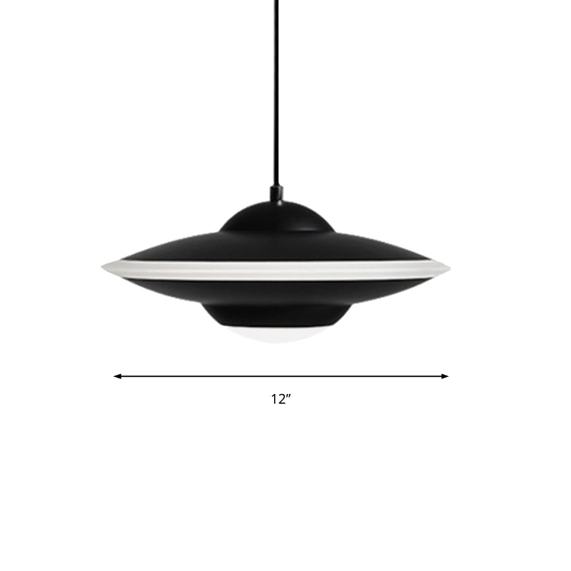 Flying Saucer Suspension Light Nordic Metal 1 Light Black/White Hanging Light in Warm/White Light