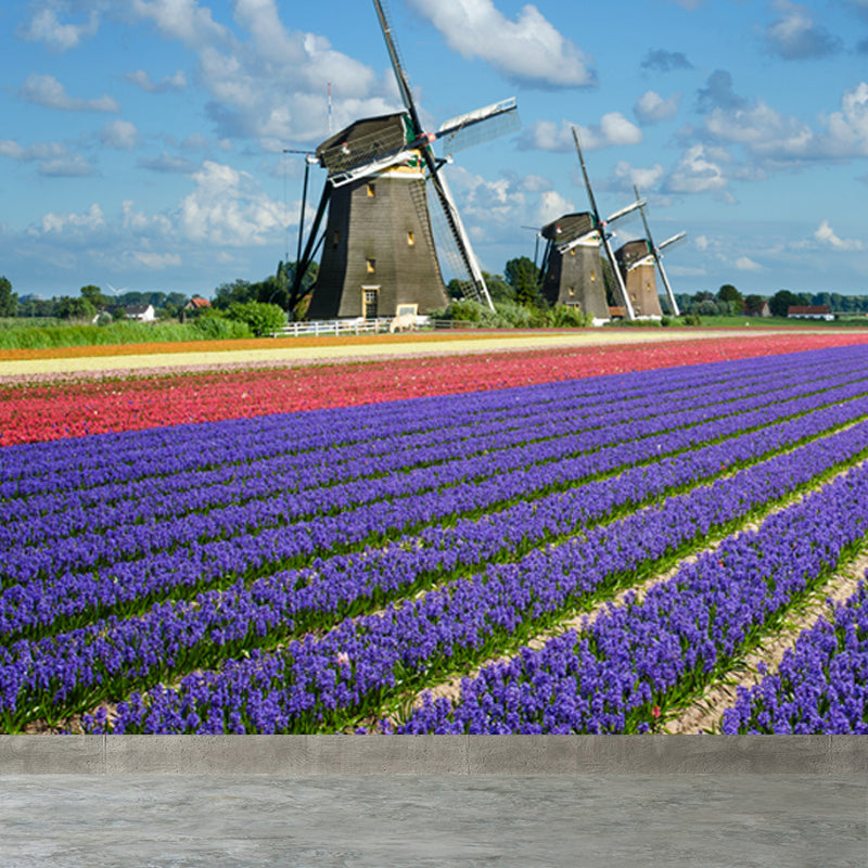 Full Size Photography Modern Mural Wallpaper with Windmill Landscape in Soft Color