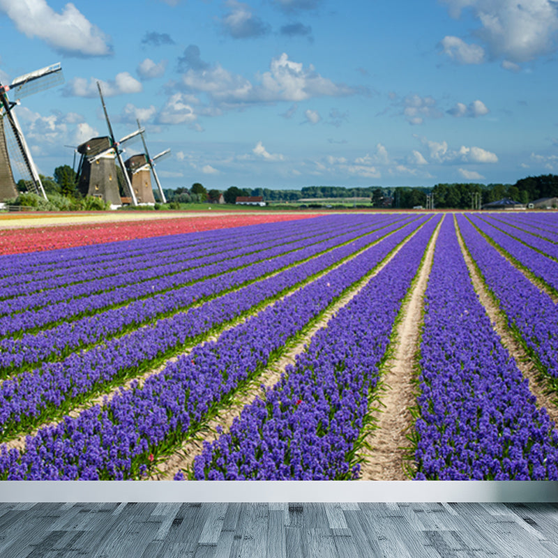 Full Size Photography Modern Mural Wallpaper with Windmill Landscape in Soft Color