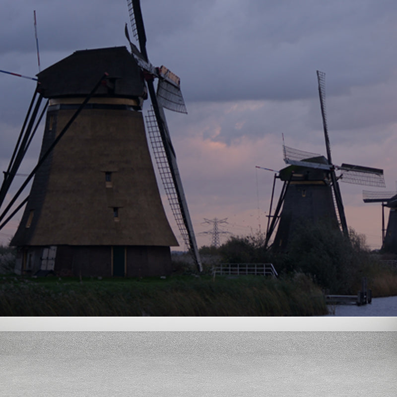 Rotating Windmill Mural Wallpaper for Dining Room Summer Wall Decor, Custom Printed