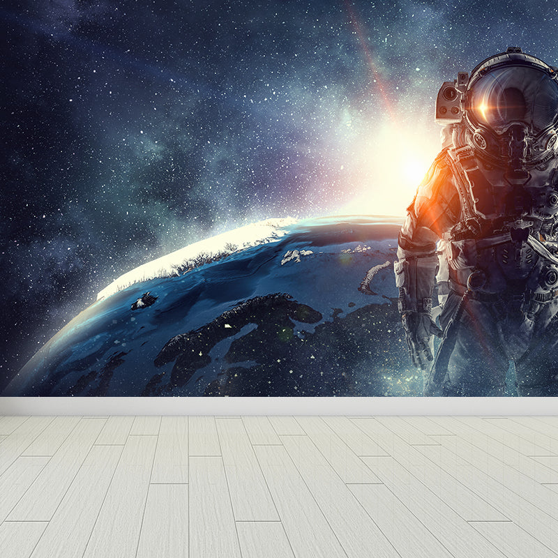 Huge Astronaut Print Mural for Bedroom Universe Wall Art in Blue, Stain Resistant